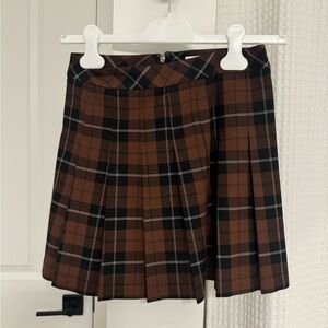 Aritzia Brown Plaid Pleated Skater Skirt